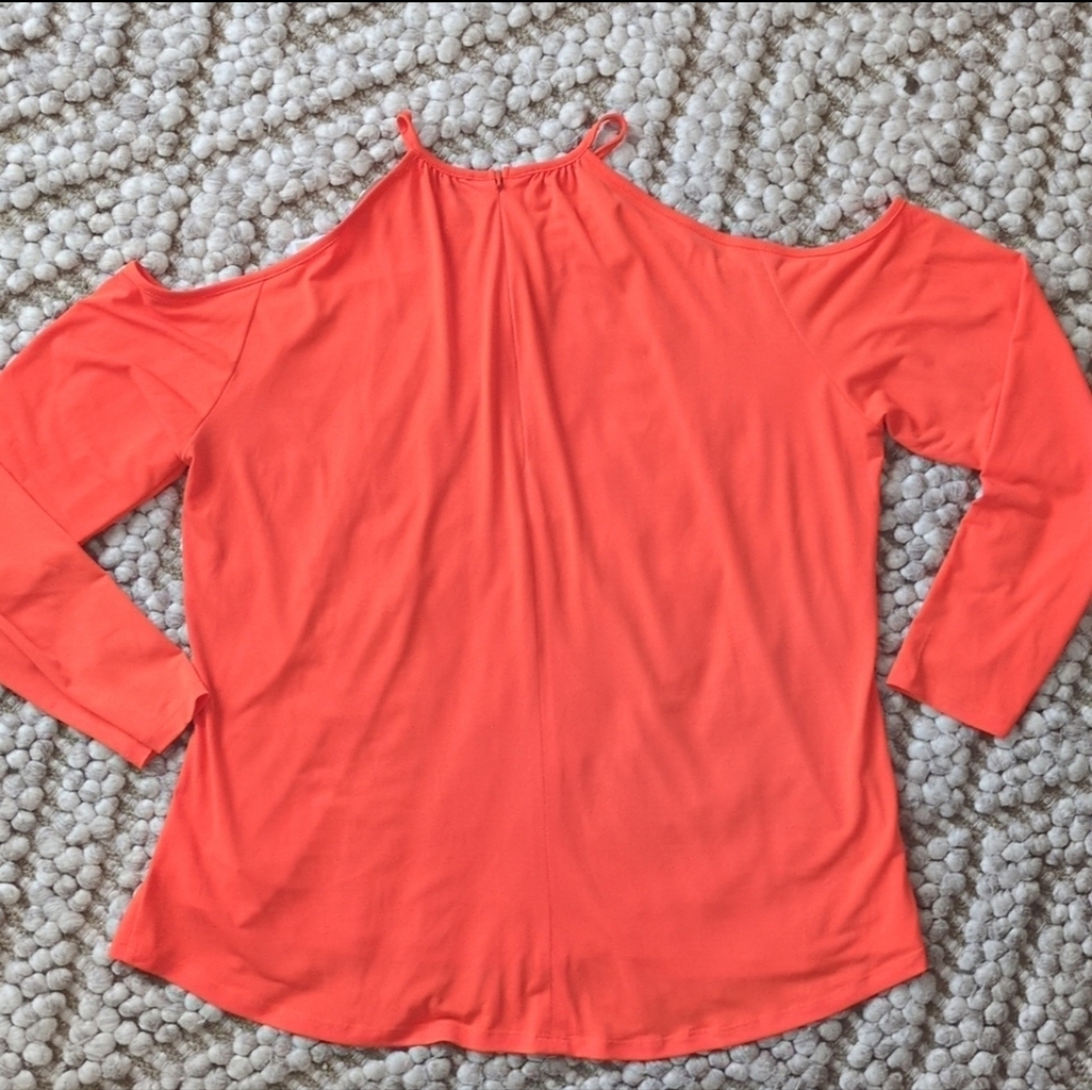 MICHAEL Michael Kors Poppy Orange Gold Tone Halter Cold Shoulder Blouse 1X NWT - Picture 7 of 16